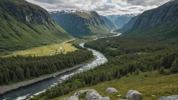 En vakker norsk dal med en elv som renner gjennom den, omgitt av fjell og skog.