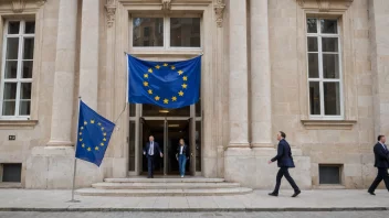 En bygning med EU-flagg, som symboliserer en EU-avdeling.