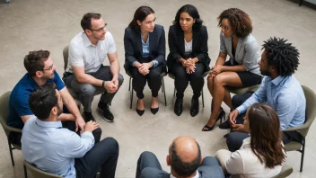 En gruppe mennesker fra ulike yrker og bakgrunner sitter i en sirkel og diskuterer og utveksler idéer.