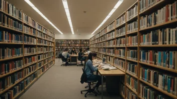 Et universitetsbibliotek med en stor samling av bøker og ressurser.