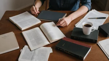 En student som studerer tysk språk og litteratur ved et skrivebord.