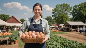 En person som selger egg på et marked eller en gård.