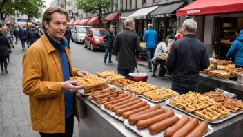 En gatemat-selger i Oslo som selger tradisjonell norsk mat