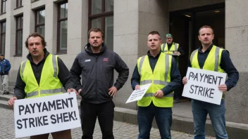 En gruppe arbeidere som protesterer og krever betaling.