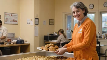 En person som gjør frivilligarbeid ved en lokal veldedighet, med en varm og inkluderende atmosfære.