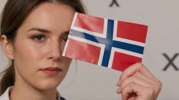 En person som holder et skilt med et norsk flagg, med et stort X gjennom et tysk flagg i bakgrunnen, som symboliserer fjerningen av tyske ord og uttrykk fra det norske språket.