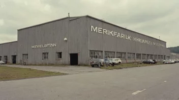 En fabrikkbygning med en skilt som leser 'Merkefabrikk' på norsk.