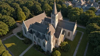 Et bilde av en kirke med en fremhevet østfløy.