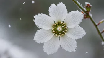 En vakker hvit vinterblomst, omgitt av snøflak.