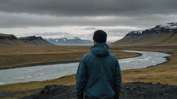 En person fra Island, med en naturskjønn bakgrunn av islandske landskap