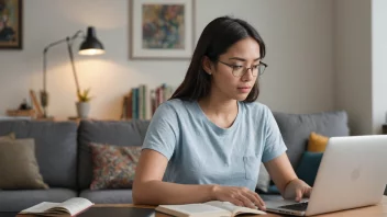 En person sitter på en sofa og leser en bok, mens en TV er på i bakgrunnen.