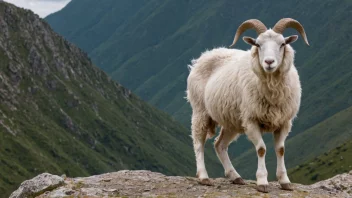 En geitesau, en type norsk sau, står på et fjell