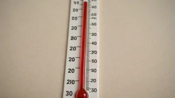 Et termometer med en temperaturskala i Celsius og Fahrenheit.