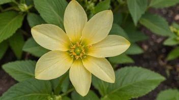 En vakker gulbleke i full blomst, med lyse gule kronblad og grønt senter.