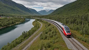 Et høyhastighetstogsett i et norsk landskap med fjell og fjorder i bakgrunnen