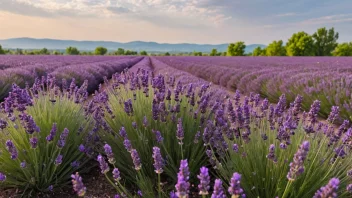 Et fredelig landskap med en lavendelmark i full blomst