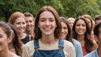 En person med et smittsomt smil, omgitt av mennesker som også smiler.