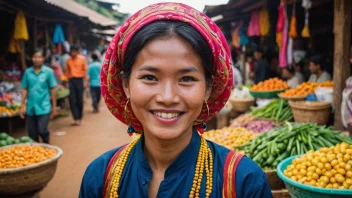 En person fra Myanmar i en tradisjonell drakt.