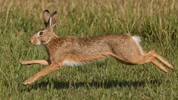 Et bilde av en europeisk hare, også kjent som en villhare, som løper gjennom et gressfelt.