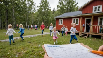 Et barnehage i Norge med barn som leker og en regning i forgrunnen.