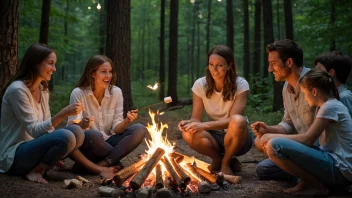 En familie som nyter en sommertradisjon sammen i skogen.