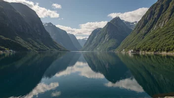 Austfjorden, en fjord i Norge, med sin rolige atmosfære og maleriske omgivelser.