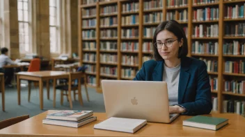 En student som studerer for sin mastergrad i et bibliotek