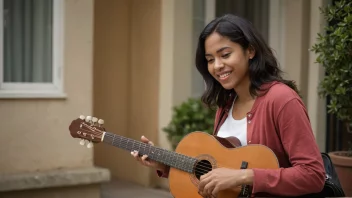 En dilettantmusiker som spiller gitar i en stue.