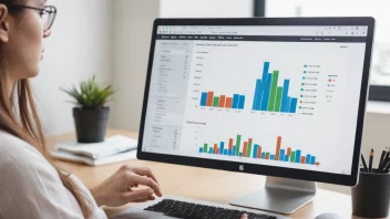 En person som analyserer data på en dataskjerm med en graf som viser en økning i nettrafikk