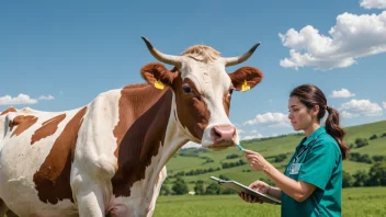 En veterinær sjekker helsestatusen til en ku.