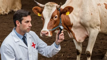 En veterinær undersøker en ku for flått, med et rødt X merket gjennom en flått på kuenes hud.