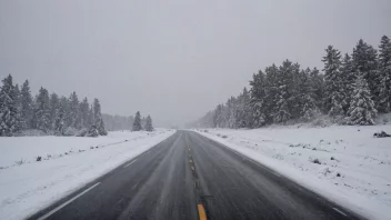 Et vinterlandskap med kraftig snøfall og sterk vind.