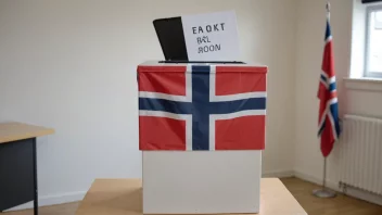 En stemmeboks med en urne og et norsk flagg i bakgrunnen, som representerer lokalvalg i Norge.