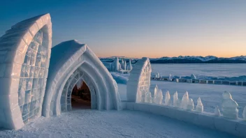 Et vakkert ishotell med unik arkitektur, omgitt av snø og is