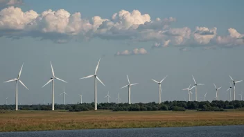 Et bilde av et kraftverk eller en vindmøllepark, som representerer energibransjen.