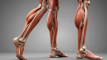 En illustrasjon av menneskets beinmuskler, som viser quadriceps, hamstrings og leggmuskler.