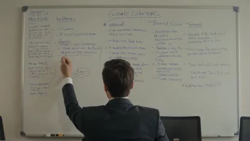 En person i et møterom med en whiteboard, skriver ned driftshensyn for et nytt prosjekt.