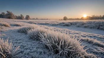 Et vinterlandskap med frost og snø.