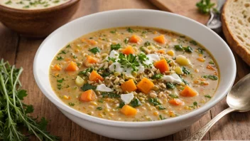 En deilig og næringsrik bolle med grynnsuppe, en tradisjonell norsk suppe laget med gryn og grønnsaker.