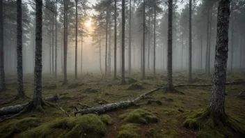 Et mystisk landskap med en myk, etisk lys, som symboliserer forbindelsen til Gudim i norsk kultur.