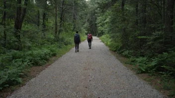 En fredelig skogscene med en svingende grussti