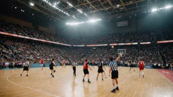 En person som spiller en innendørssport i en stor innendørs arena.