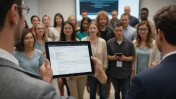 En person som holder en tablet med en unik kode på skjermen.