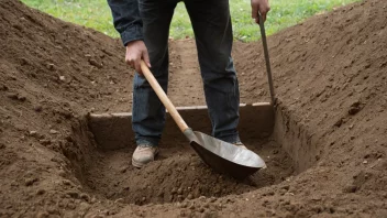 En person som graver en grøft i bakken med en spade.