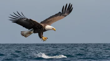 En sjøørn svever over havet, med en fisk i klaffer.