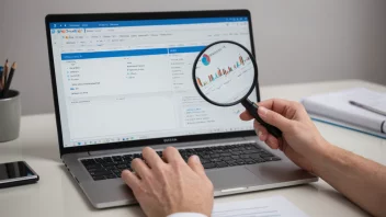 En person som analyserer data på en dataskjerm med et forstørrelsesglass