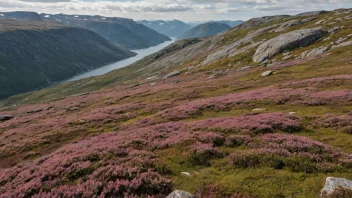 Et norsk fjellandskap med en tykk lag av lyng og andre lave vekster.