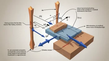 En illustrasjon av et materiale som strekkes og deformeres, med piler og diagrammer som viser kreftene og spenningene involvert.