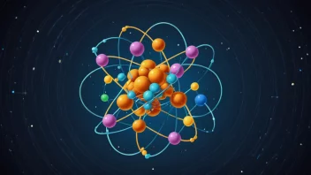 En bilde av atomstruktur med subatomiske partikler.