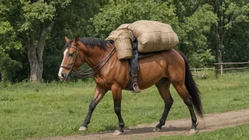 En hest som bærer en tung last på ryggen.